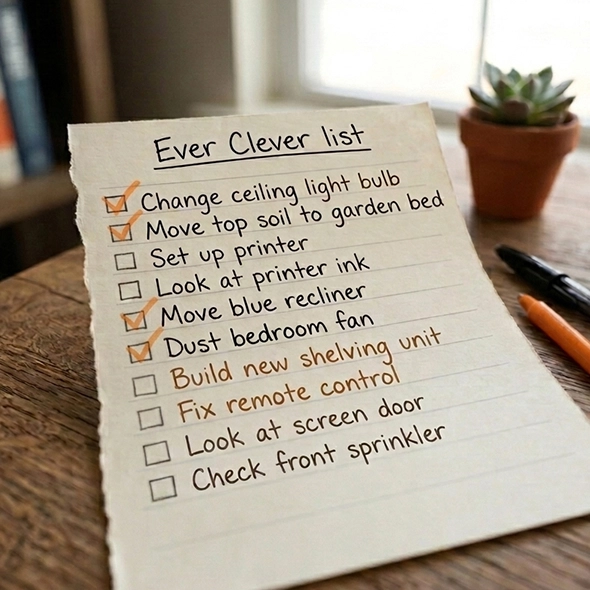 Example of a task list for Ever Clever to work through.